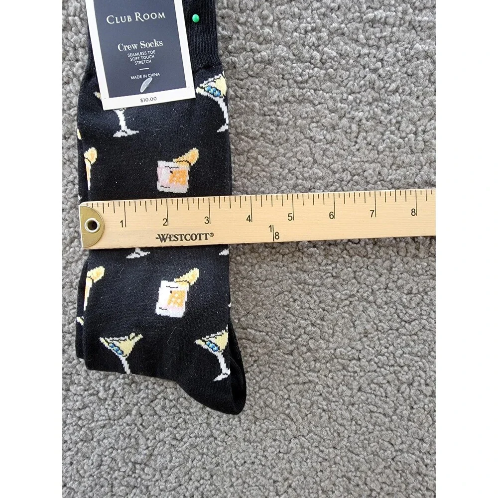 Club Room Cocktail & Baseball Crew Socks Men's One Size Black/Grey 2 Pairs